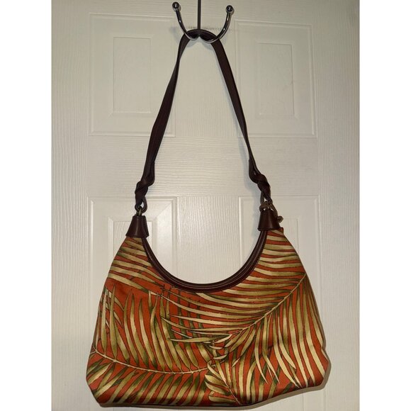 Fossil Caluso Top Zip Shoulder Bag With A Rust & Green Palm Leaf Print - Picture 2 of 14